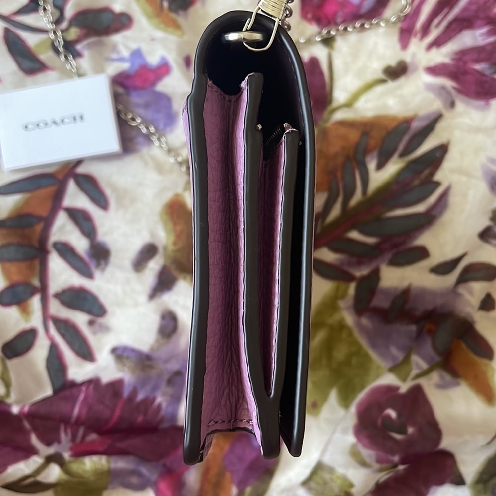 Brand New Coach Genuine Leather Foldover Clutch Crossbody Chain Purse Purple - Picture 7 of 16